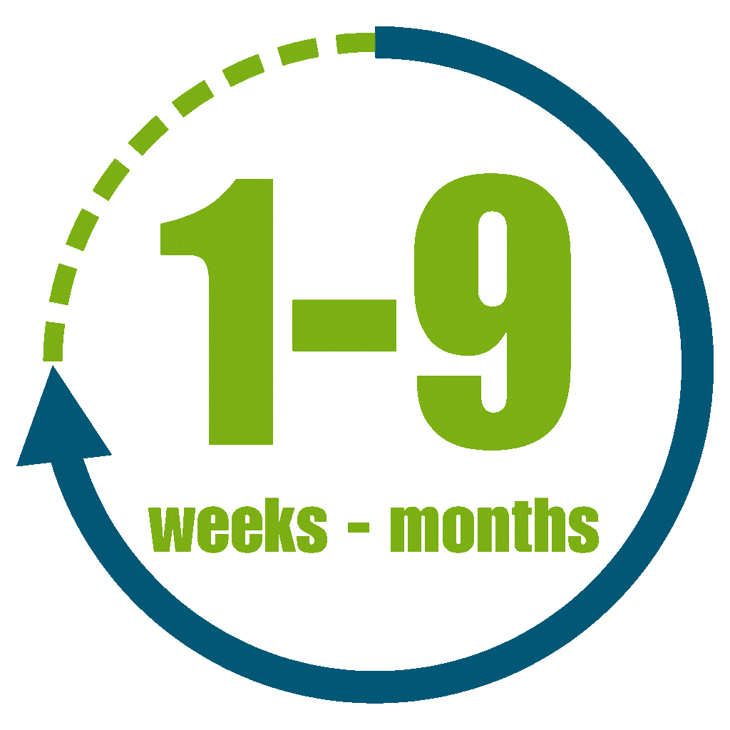 1 week to 9 months with rotating arrow graphic