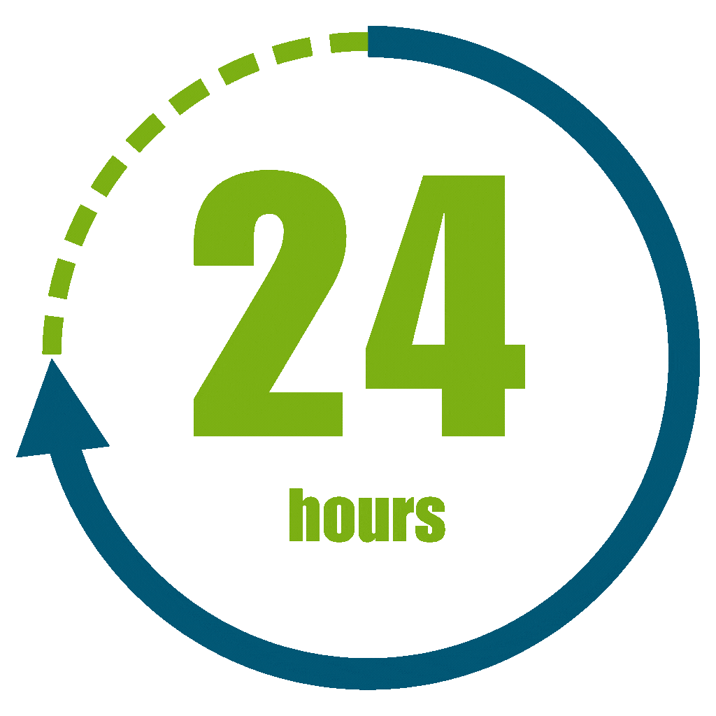 24 hours with rotating arrow graphic