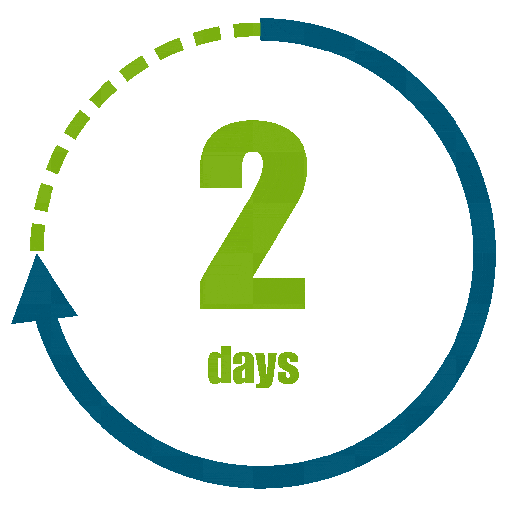 2 days with rotating arrow graphic