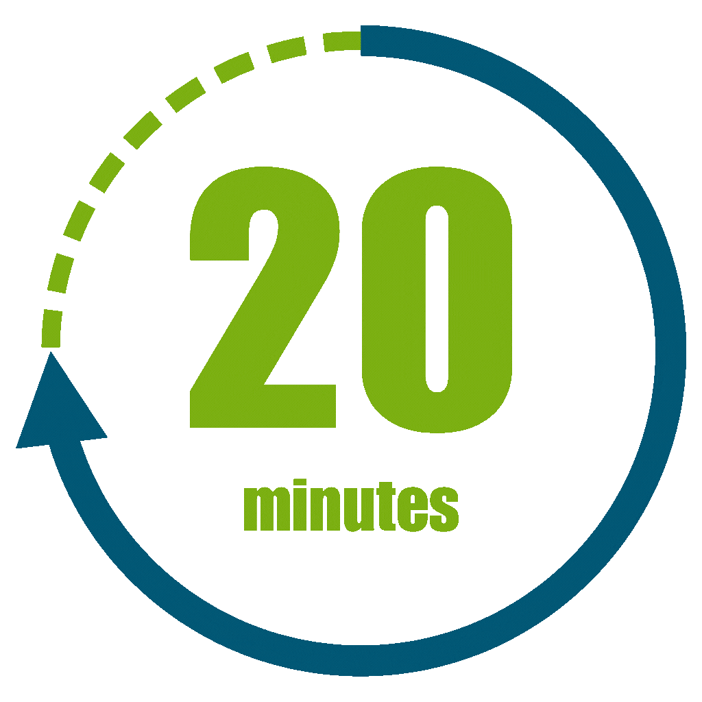20 minutes with rotating arrow graphic